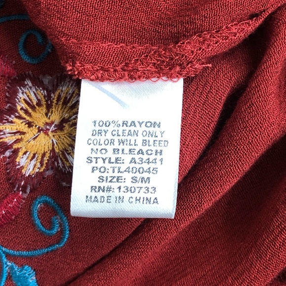 Altar’d State Women’s Kimono Top Open Front Burn Orange Floral embroider… - Picture 7 of 8